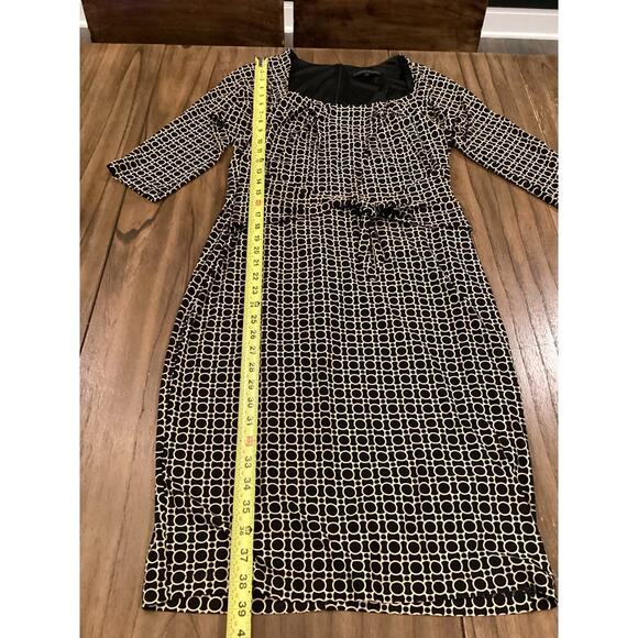 David Meister geo print Sheath a line Dress 3/4 Sleeve Front Tie Knee Length 10 - Picture 9 of 9